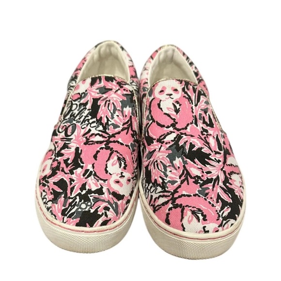 LILLY PULITZER Julie Sneakers "Hangin With My Boo" Size 6 Panda Hibiscus Shoe - Picture 2 of 9